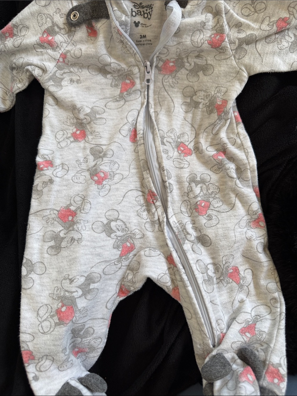 Disney Grey and Red Mickey Mouse Footed One-Piece